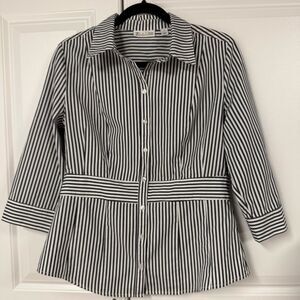New York & Company Black and White Vertical Stripe Button-Down Shirt